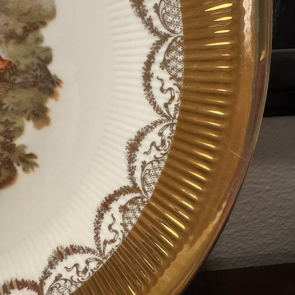 Vtg JWK Bavaria W.Germany 11.25”Fragonard Love Story Gold Edge Decoration Plate - Picture 10 of 14
